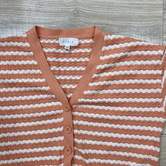 Mable Gretel Salmon White Striped Drawstring Waist Knit Short Romper Women's S/M - Picture 5 of 8